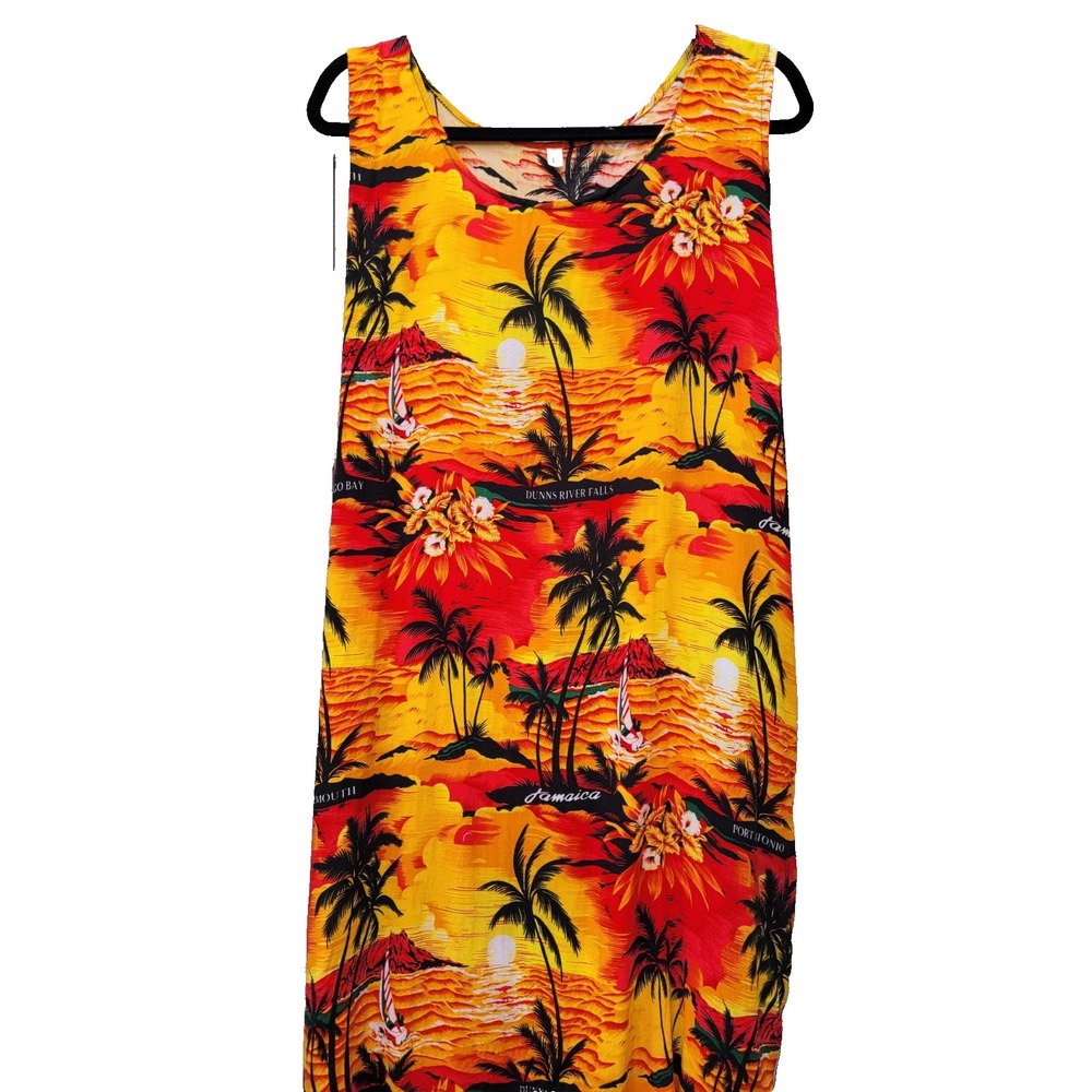 Womens L Hawaiian Tropical Beach Cover Up Tunic Mini Dress Vacation Swim